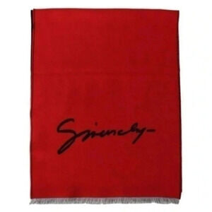 Givenchy Red Black Wool Unisex Winter Warm Scarf Wrap Shawl B270